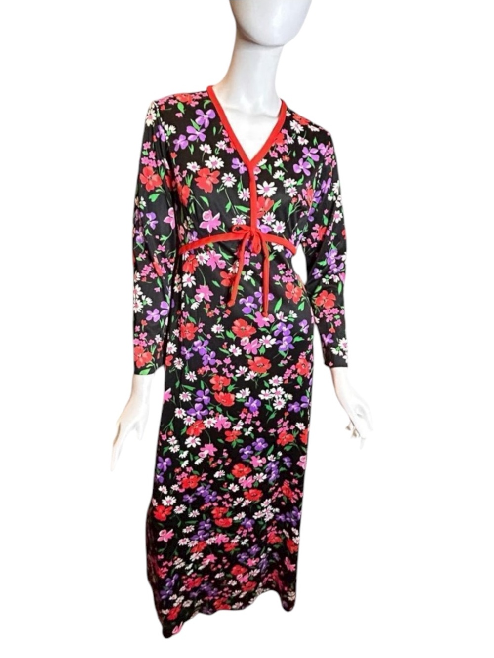 Vintage 60s 70s Floral Maxi Dress Size Medium